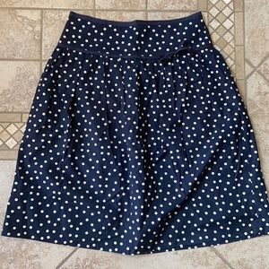 J Crew a-line navy skirt with cream polka dots